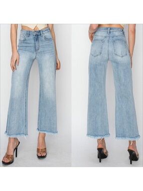 RISEN Jeans High Rise Frayed Ankle Wide Leg Weston Dropped Denim Size 3 / 26 NEW